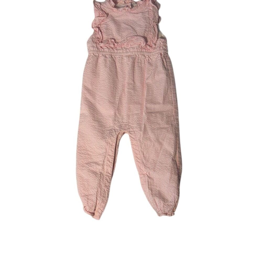 Janie and Jack Baby Girl Pink Striped Ruffle Jumpsuit 18-24M